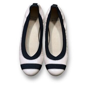 Stuart Weizmann Giveable Ballet Flat Shoes Cream Black Leather Classic Plazacore